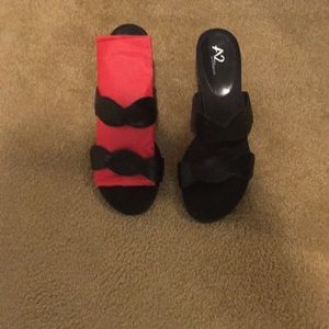 Black backless heels.